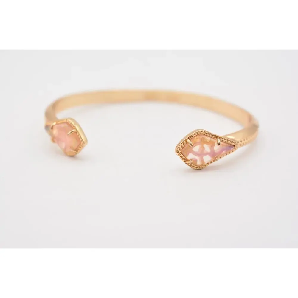 Kendra Scott Cabochon Cuff Bracelet Clear Iridescent Rose Gold Signed Bin5
